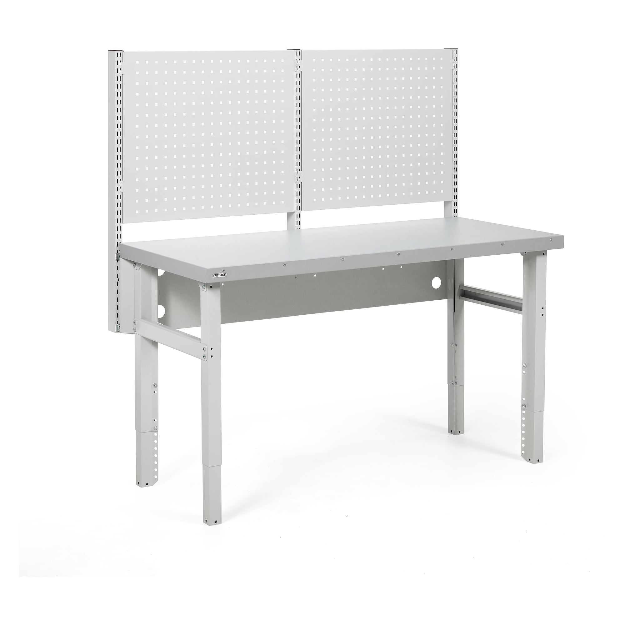 Werkstatt-Werkbank mit Stahlauflage, 1500x630 mm, Lochwand 612 mm, höhenverstellbar 680-980 mm - Treston HWB15S-002