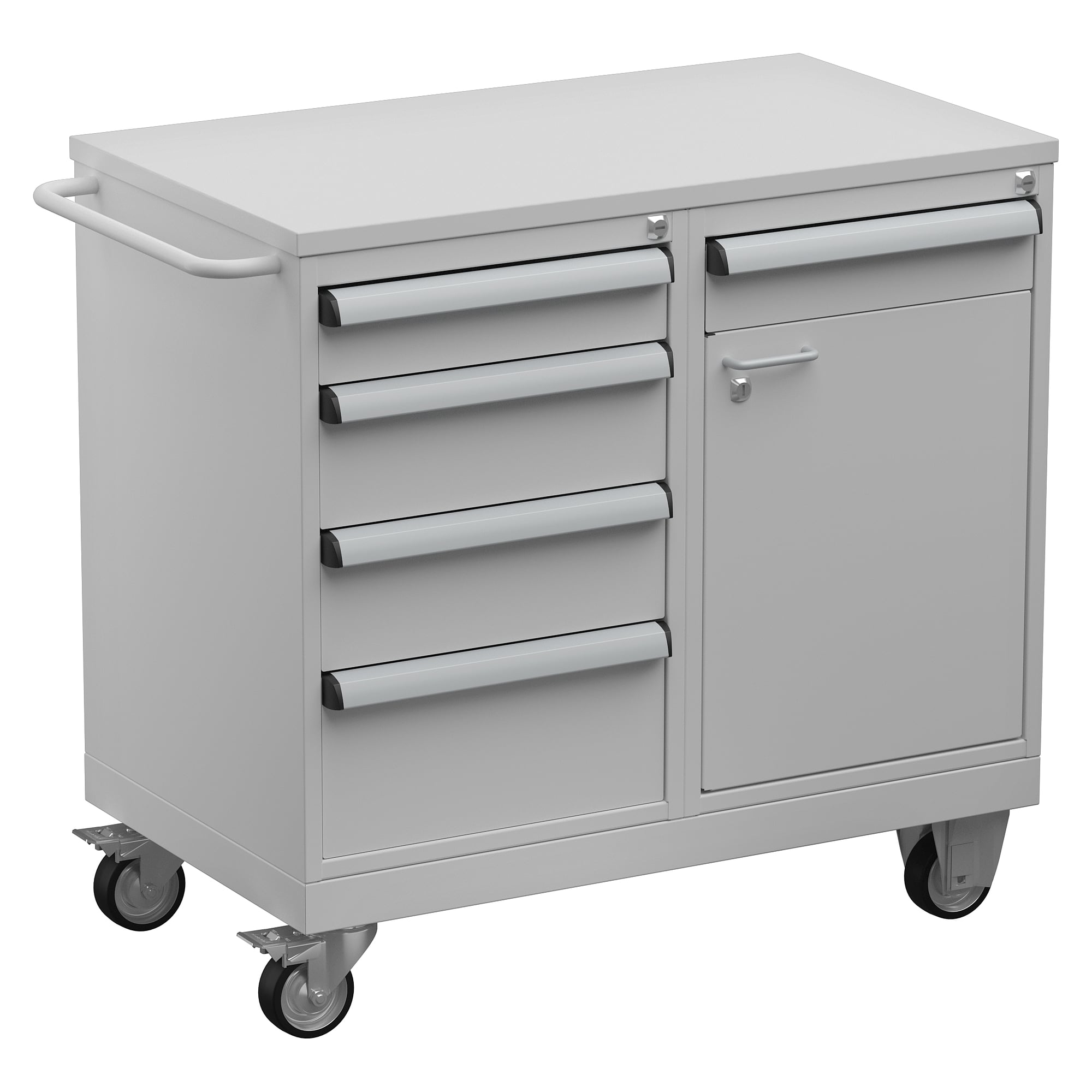 ESD-Werkzeugwagen 1 mit Stahlauflage, 5 Schubladen und Schrank, 910x525 mm - Treston TWIN45-201-49