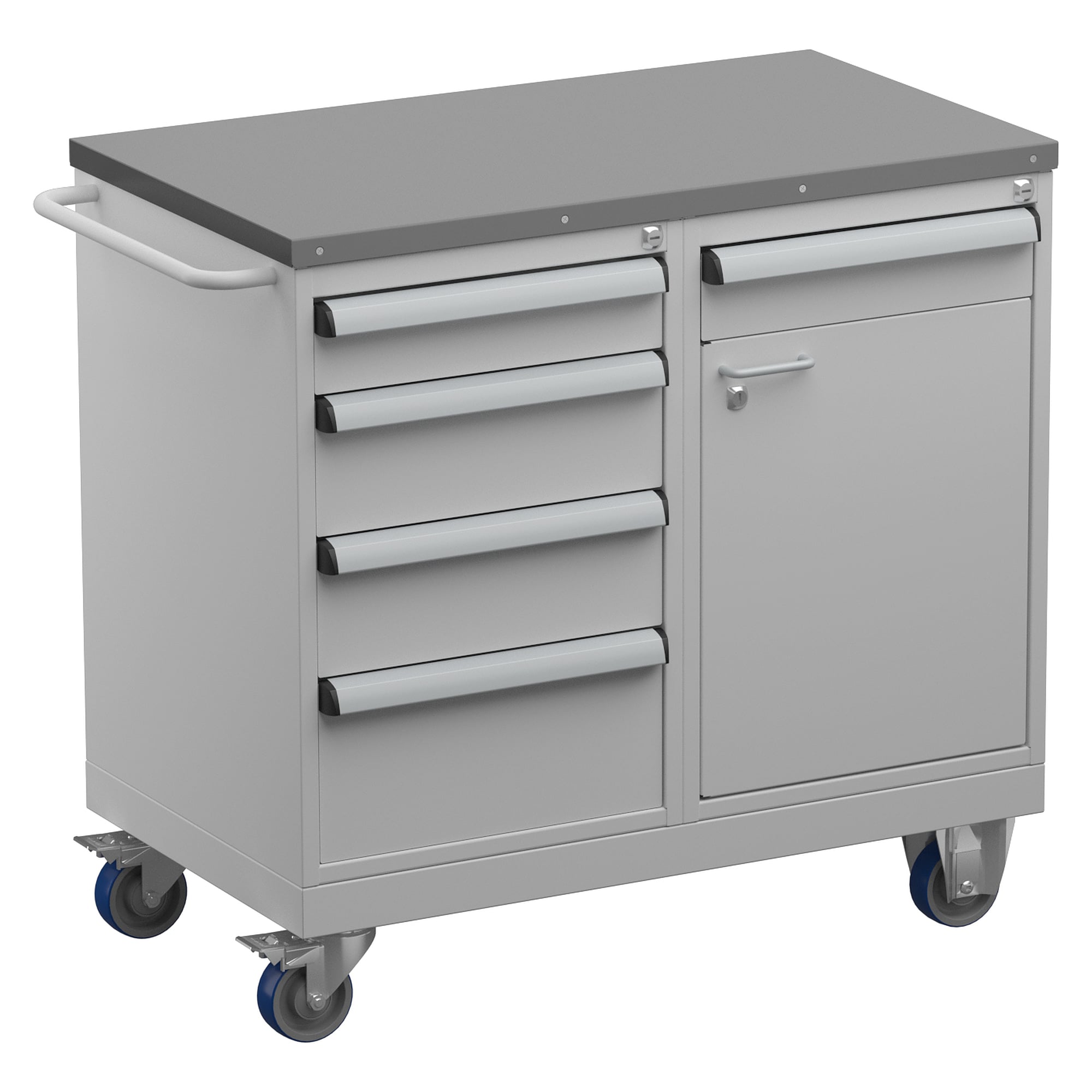 Werkzeugwagen 1 mit Stahlauflage, 5 Schubladen und Schrank, abschließbar, 910x525x880 mm - Treston TWIN45-001-41