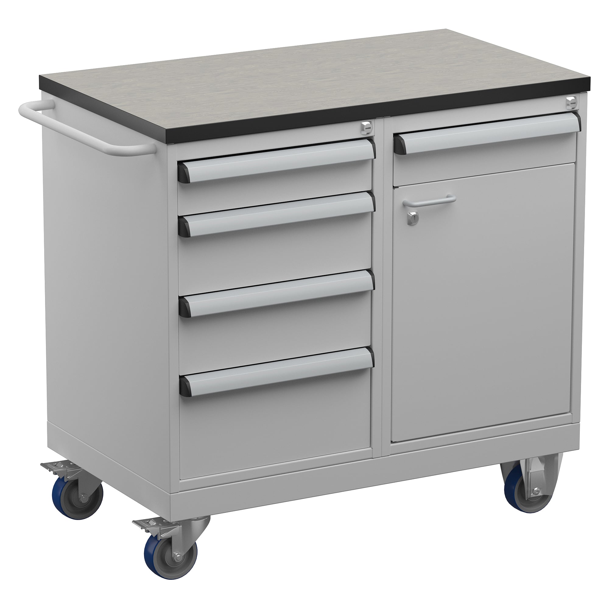 Werkzeugwagen 1 mit Vinylplatte, 5 Schubladen und Schrank, abschließbar, 910x525x880 mm - Treston TWIN45-101-41