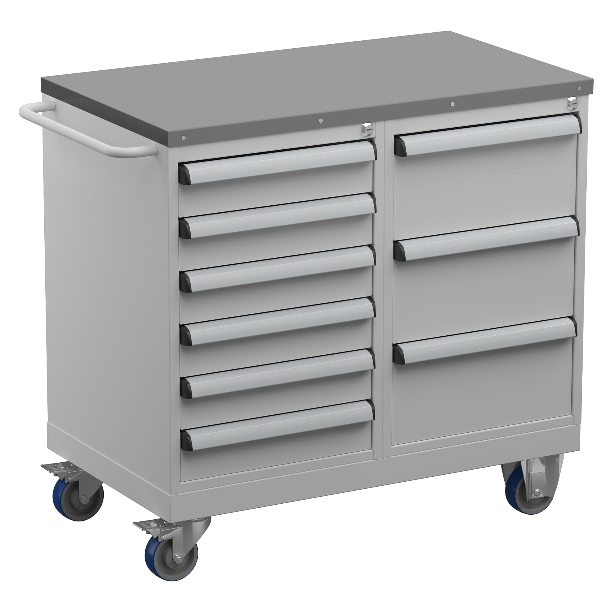 Werkzeugwagen 4 mit Stahlauflage, 9 Schubladen, abschließbar, 910x525x880 mm - Treston TWIN45-004-41
