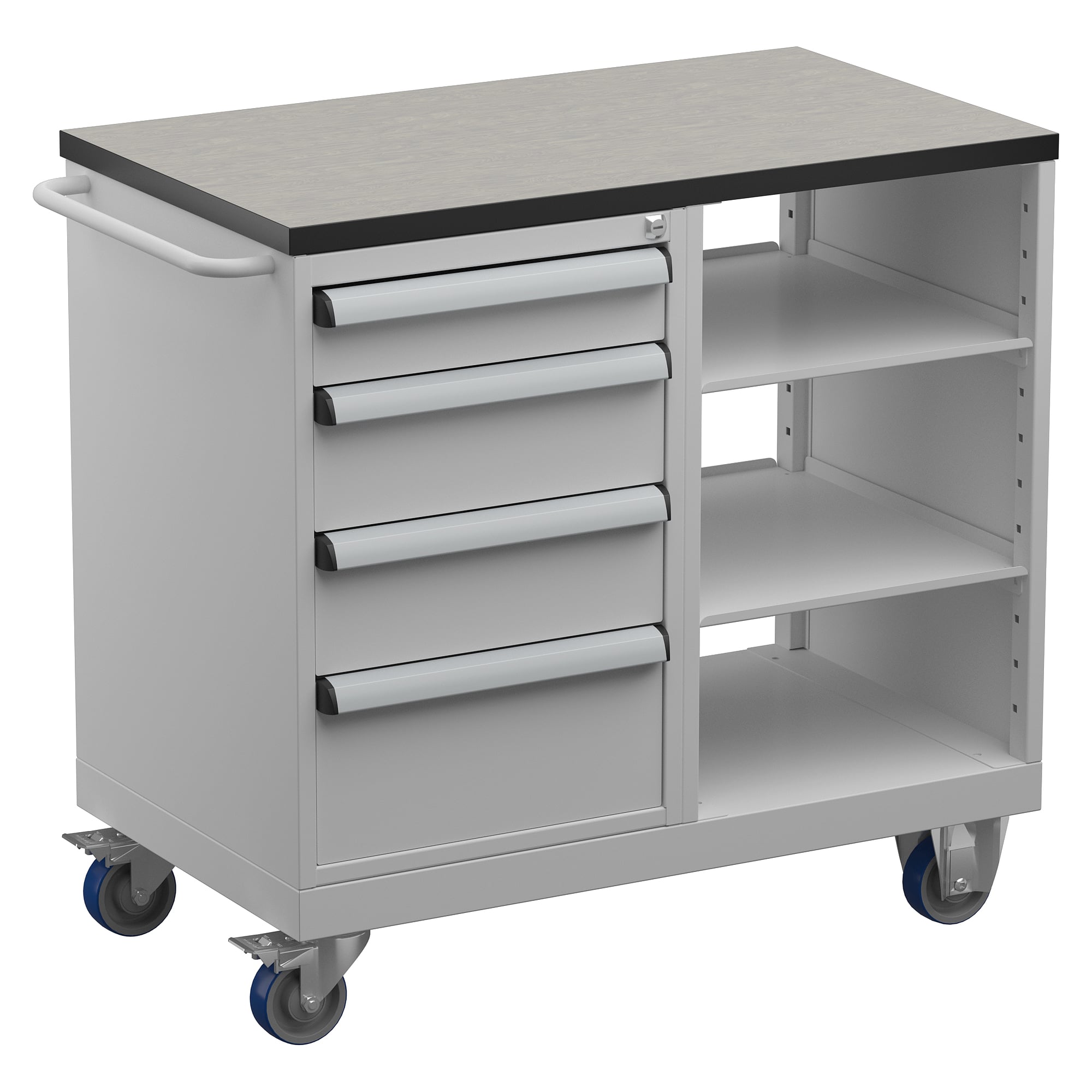 Werkzeugwagen 5 mit Vinylplatte, 4 Schubladen und 2 offene Böden, 910x525 mm - Treston TWIN45-105-41