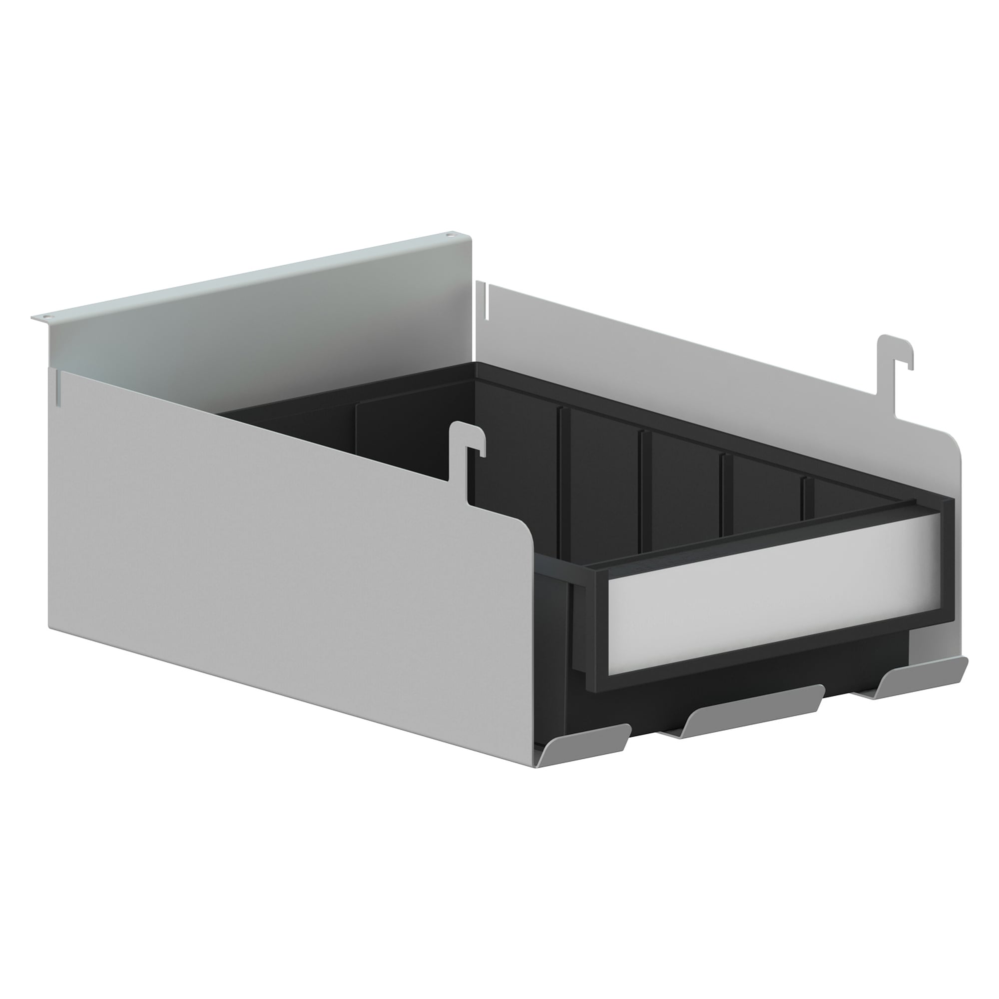 Zubehörbox für Kleinteile mit schwarzem ESD 3020-Behälter und Scanner-Schlitzen - Treston ABTTS3-49