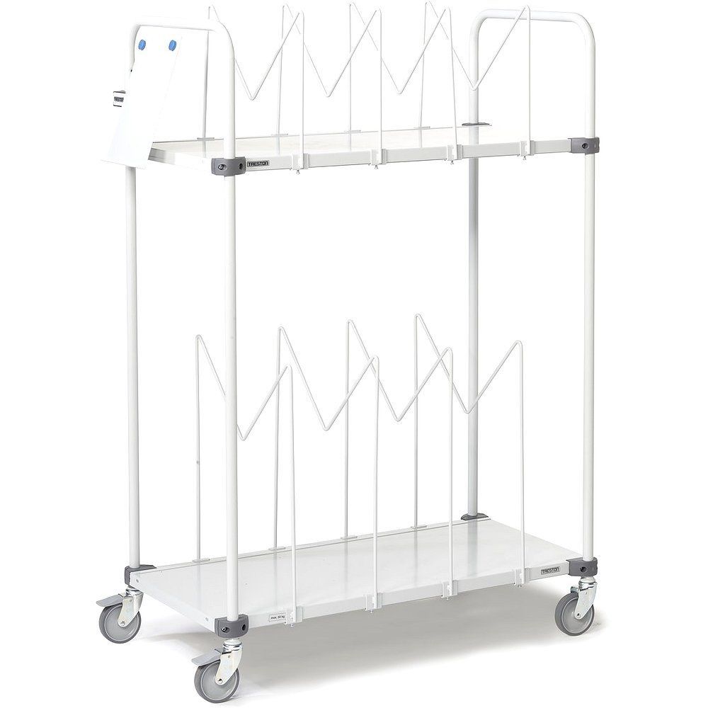 Treston HCT410. Hoher Kartonwagen HCT410, mit 4 M-Unterteilern und 4 Lenkrollen, 1090x530x1515 mm, RAL 7035 grau, Tragkraft 150 kg