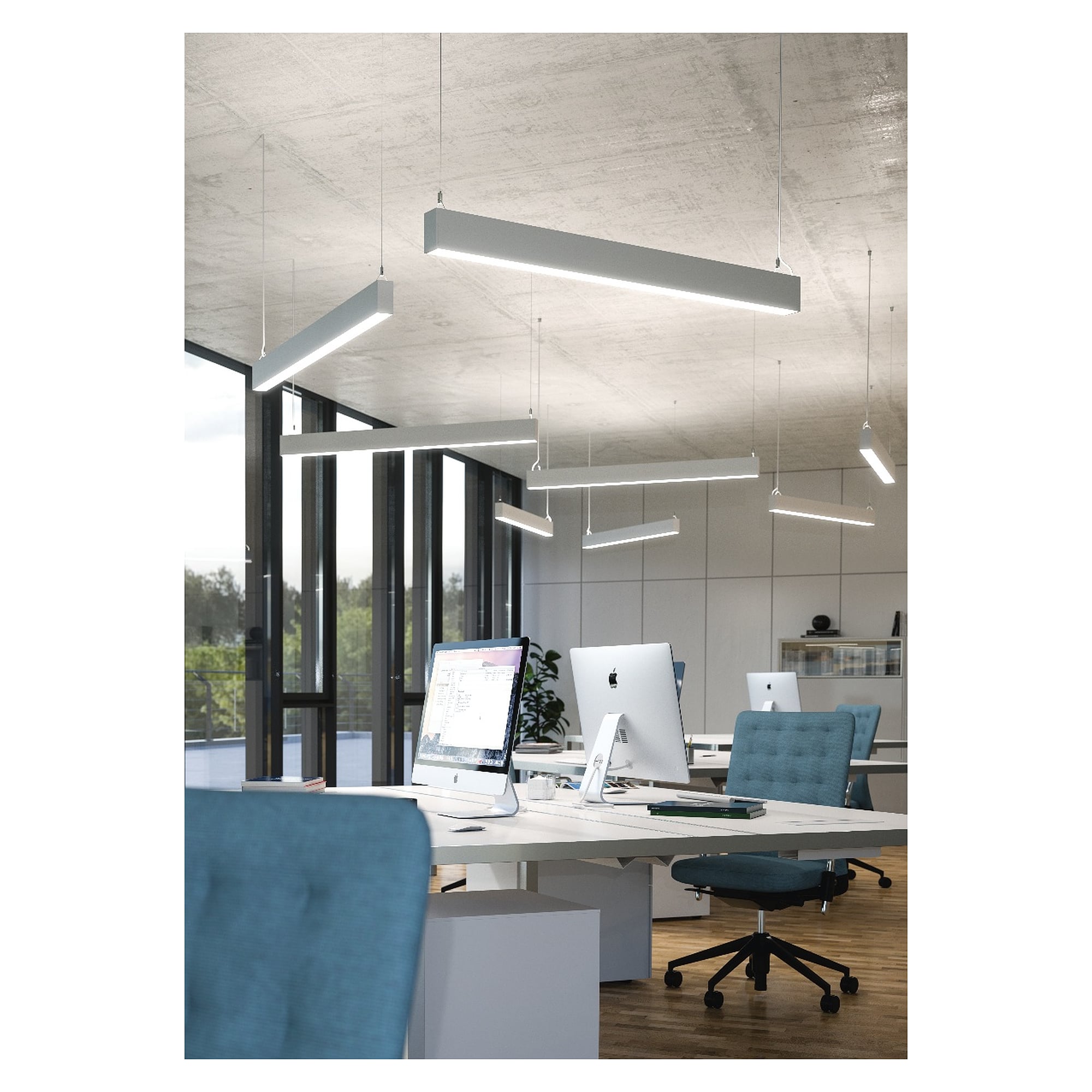 LED-Pendelleuchte IDOO.line ILP 6000/840/D, 6300 lm, 4000 K, DALI, 2256 mm, silber
