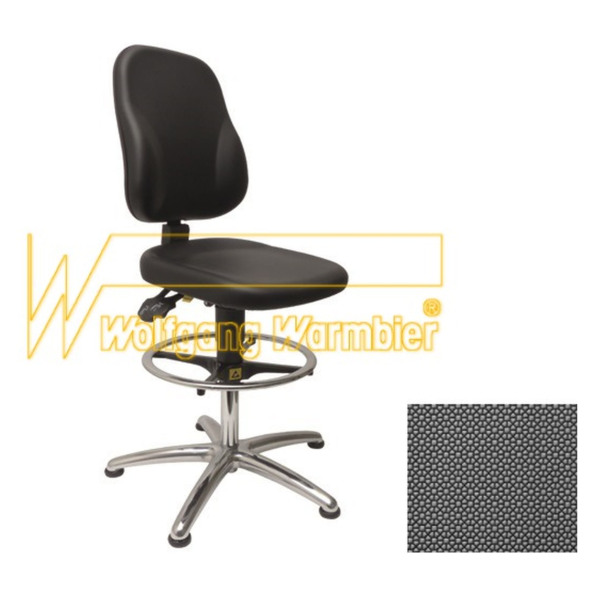 ESD High Chair Ergo, Grey Supertec, Synchro Mechanism, Foot Ring, Glides, 570-850 mm - Warmbier 1710.ERG.ST