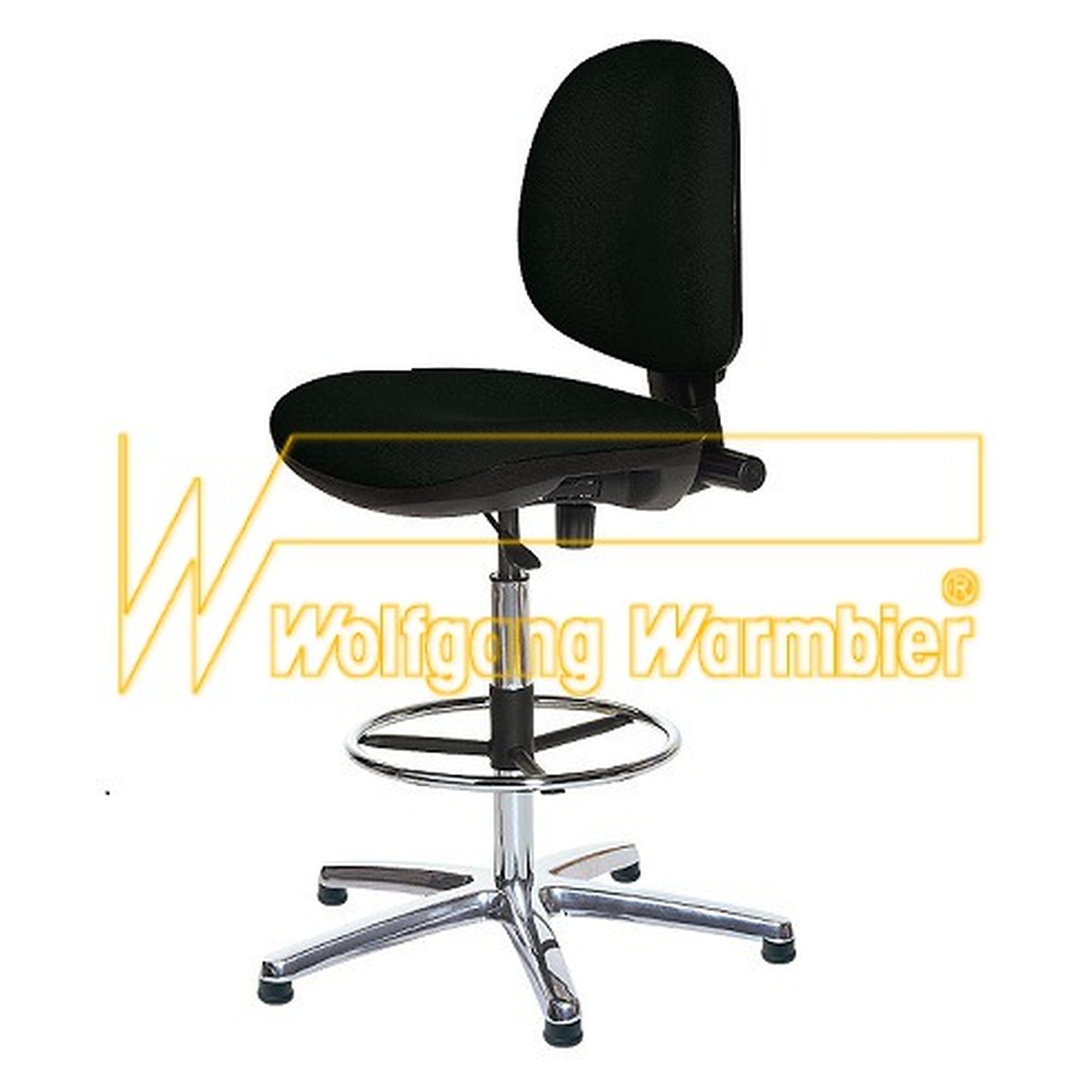 ESD High Chair Economy, Black Fabric, Foot Ring, Glides, 640-760 mm - Warmbier 1710.ES.S