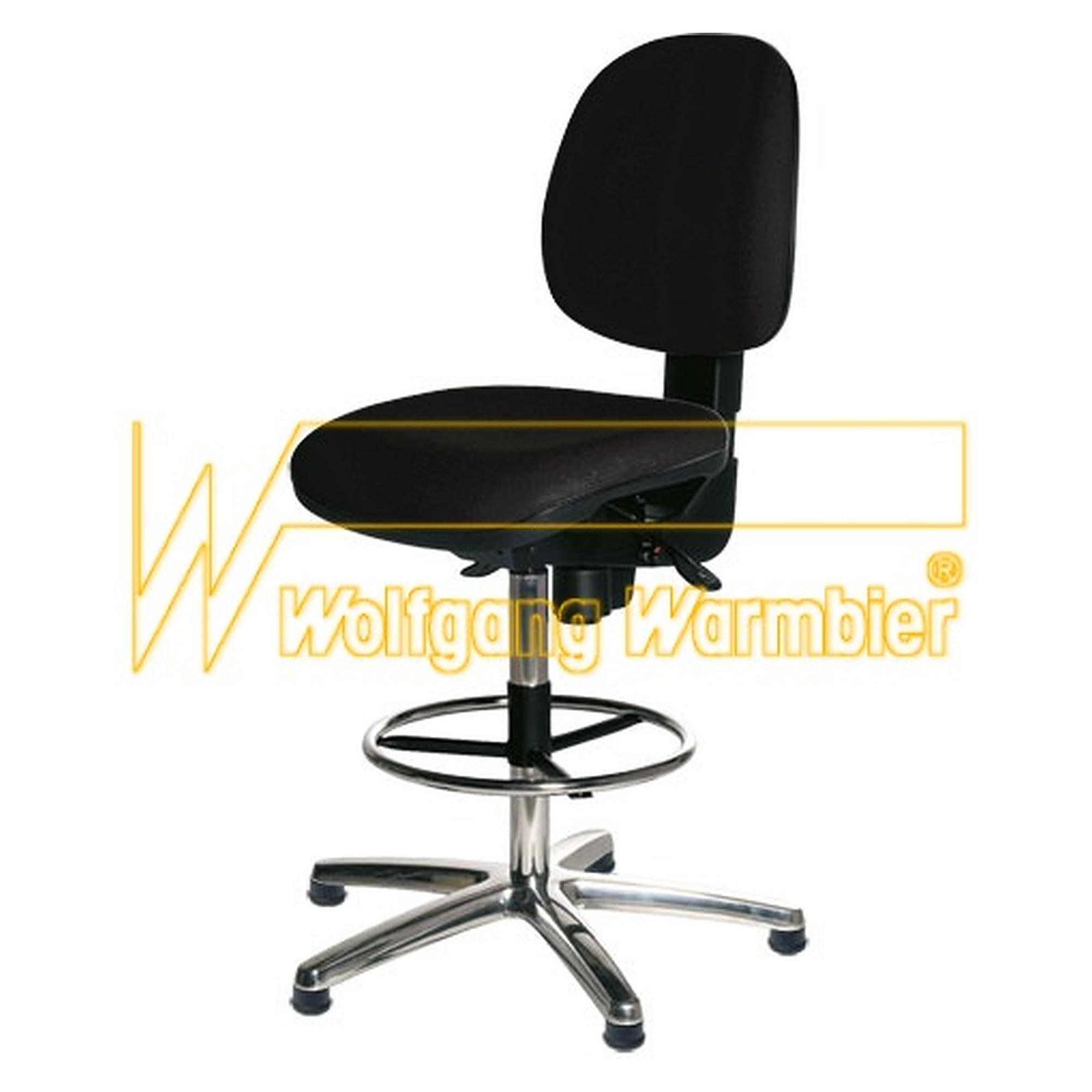 Siège haut ESD Comfort Chair noir, hauteur d'assise 670-820 mm, repose-pieds, patins - Warmbier 1710.KS.S