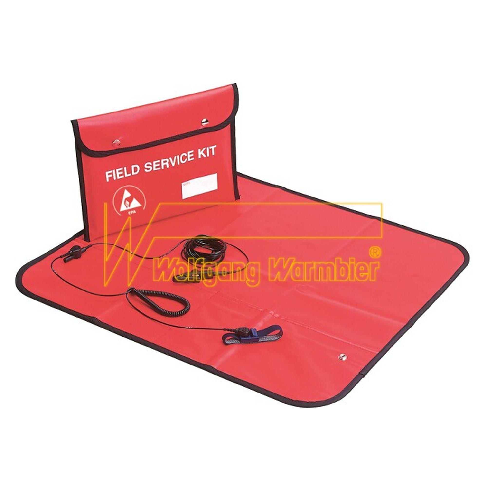 ESD Field Service Kit, Vinyl Mat 650 x 600 mm, Red, with Wrist Strap - Warmbier 2400.700.KIT