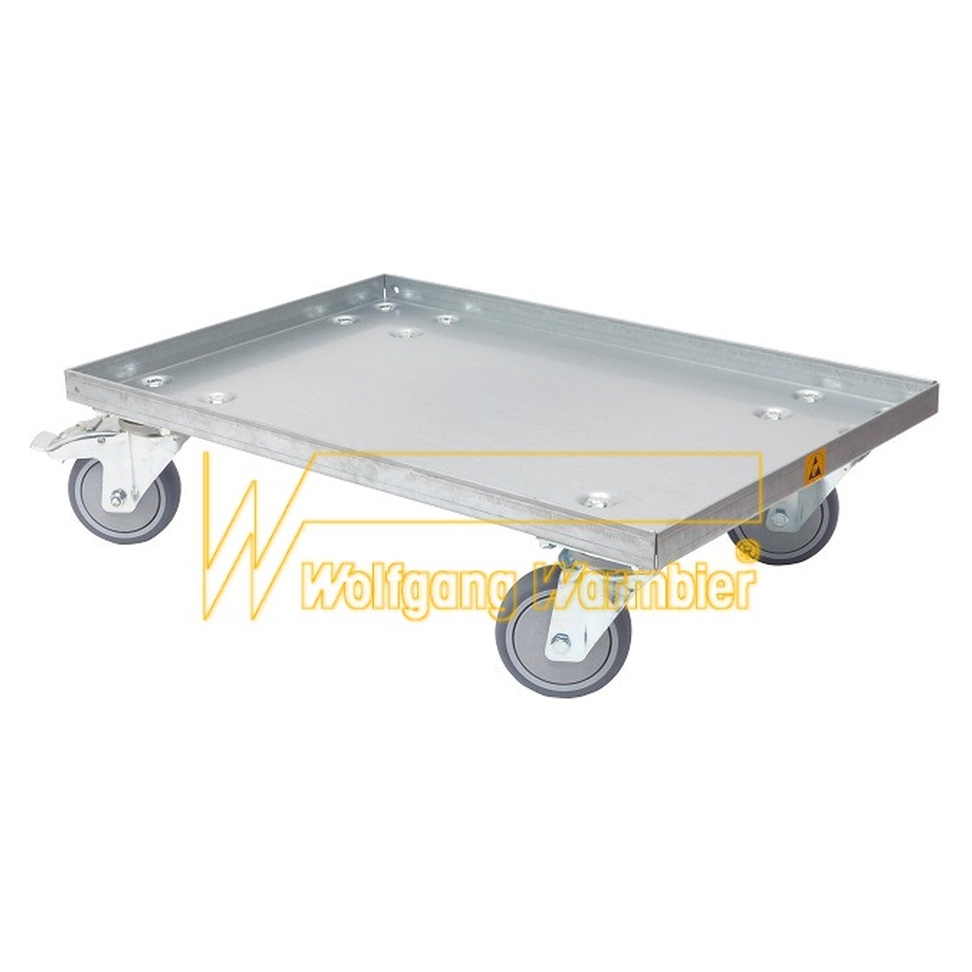 Rouleur de transport ESD galvanisé, 615 x 410 mm, 150 kg, 2 freins - Warmbier 5390.200.SR.S