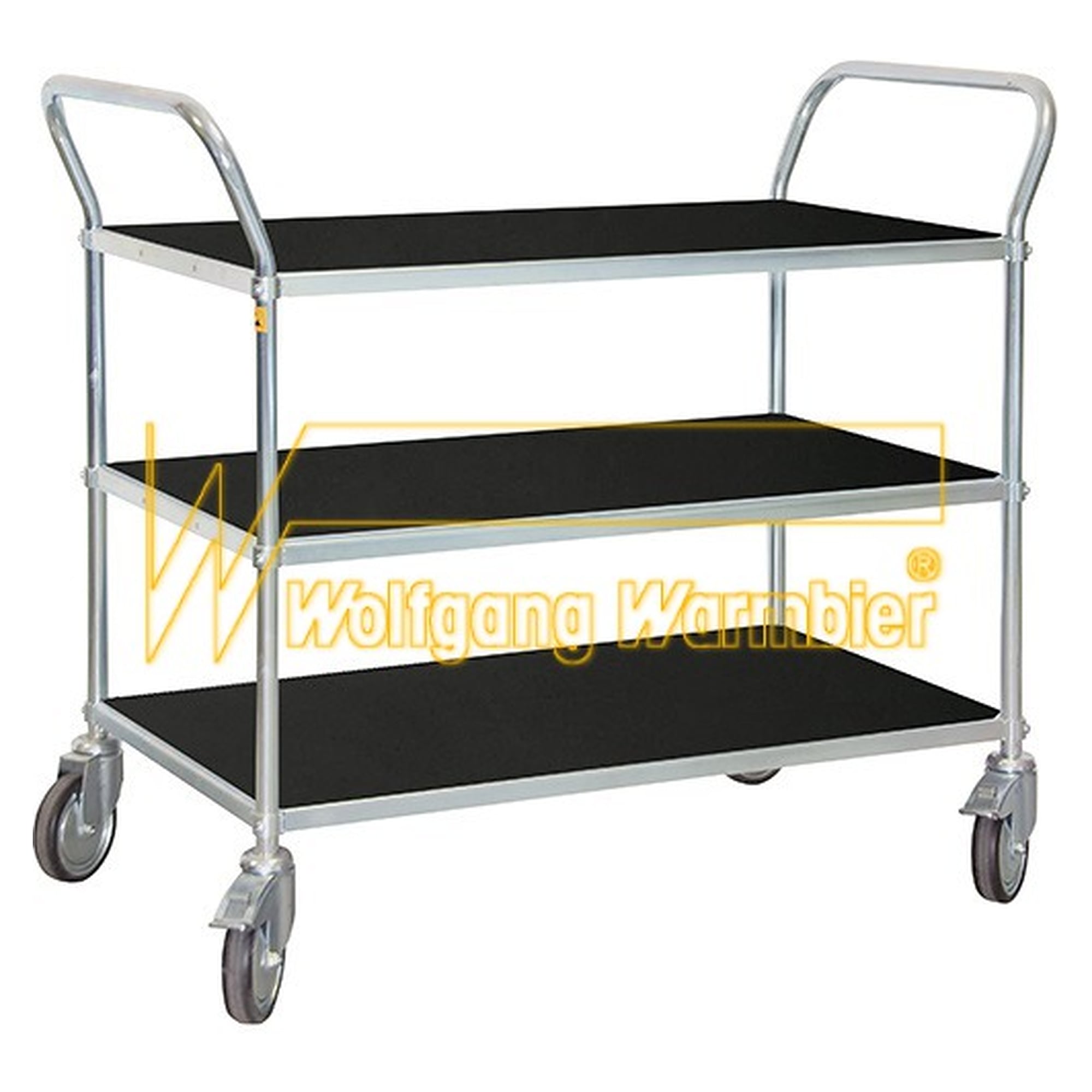 Chariot de transport ESD à 3 plateaux avec revêtement noir, 950 x 540 mm, 250 kg - Warmbier 5390.700.SW