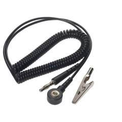 Warmbier 2101.751.3.0. ESD spiral cable, 1 MOhm, black, 2,4 m, 3 mm push button, banana plug, crocodile clip