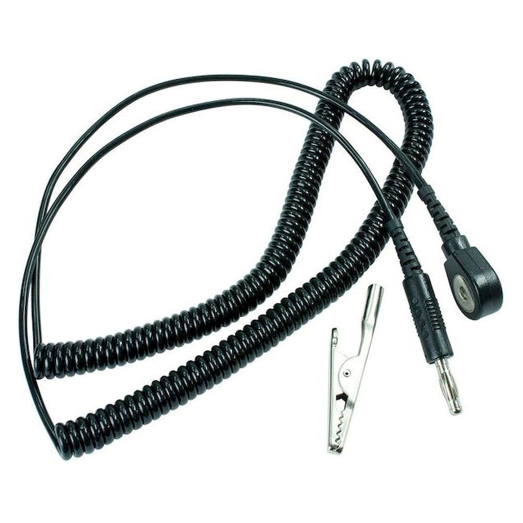 Warmbier 2101.780.3. ESD Mini Spiralkabel, 2 MOhm, schwarz, 2,4 m, 3 mm Druckknopf, Bananenstecker