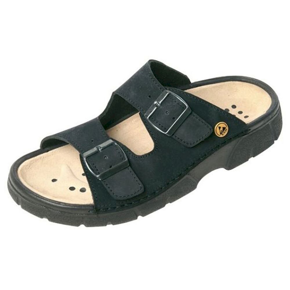 ESD Pantolette Damen/Herren Elektra, schwarz, Nubuk Leder, Größe 44