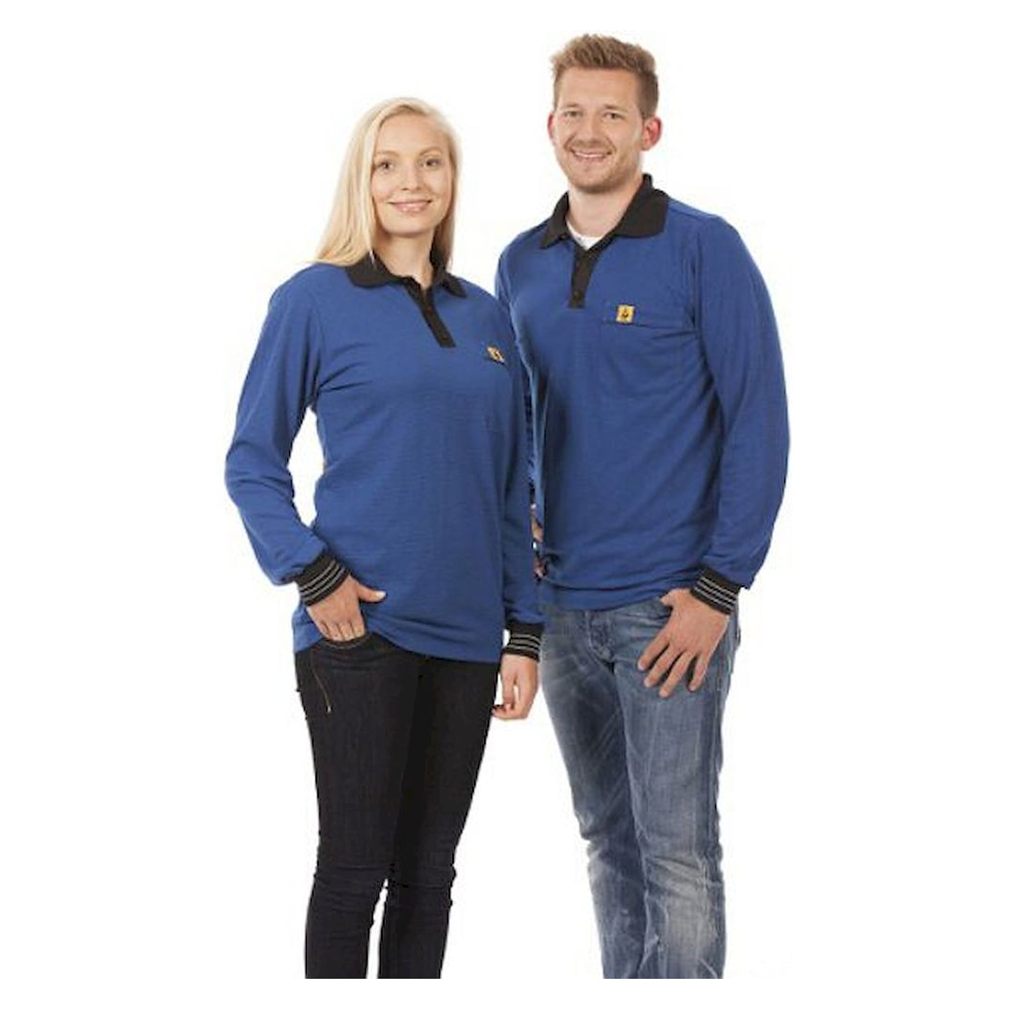 Warmbier 2647.P.2XL. ESD Polo-Shirt langarm, blau/schwarz, unisex, XXL