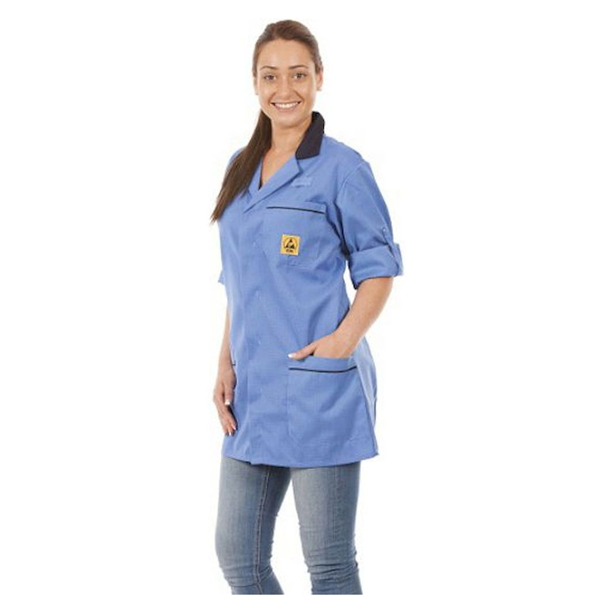 Warmbier 2660.KL160.B.M. ESD Arbeitsmantel, unisex, blau/dunkelblau, kurz, M