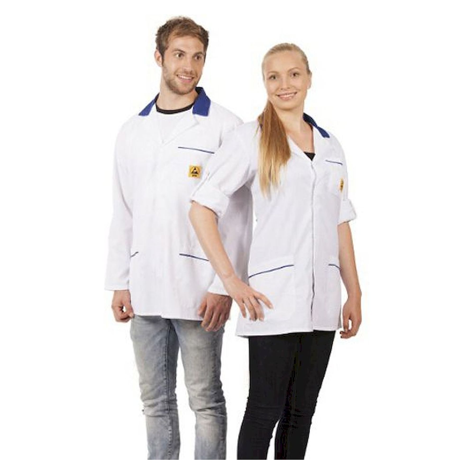 Warmbier 2660.KL160.W.L. ESD Arbeitsmantel, unisex, weiß/blau, kurz, L