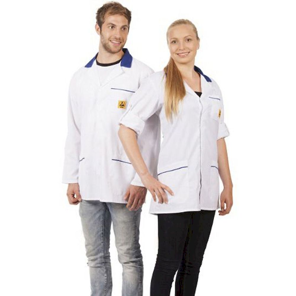 Warmbier 2660.KL160.W.XL. ESD Arbeitsmantel, unisex, weiß/blau, kurz, XL