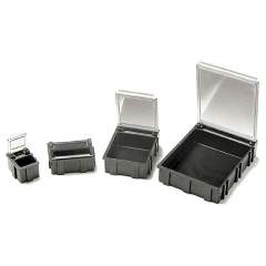 Warmbier 5100880. SMD-Klappbox, schwarz mit transparentem, metallisiertem Deckel, 16x12x15 mm
