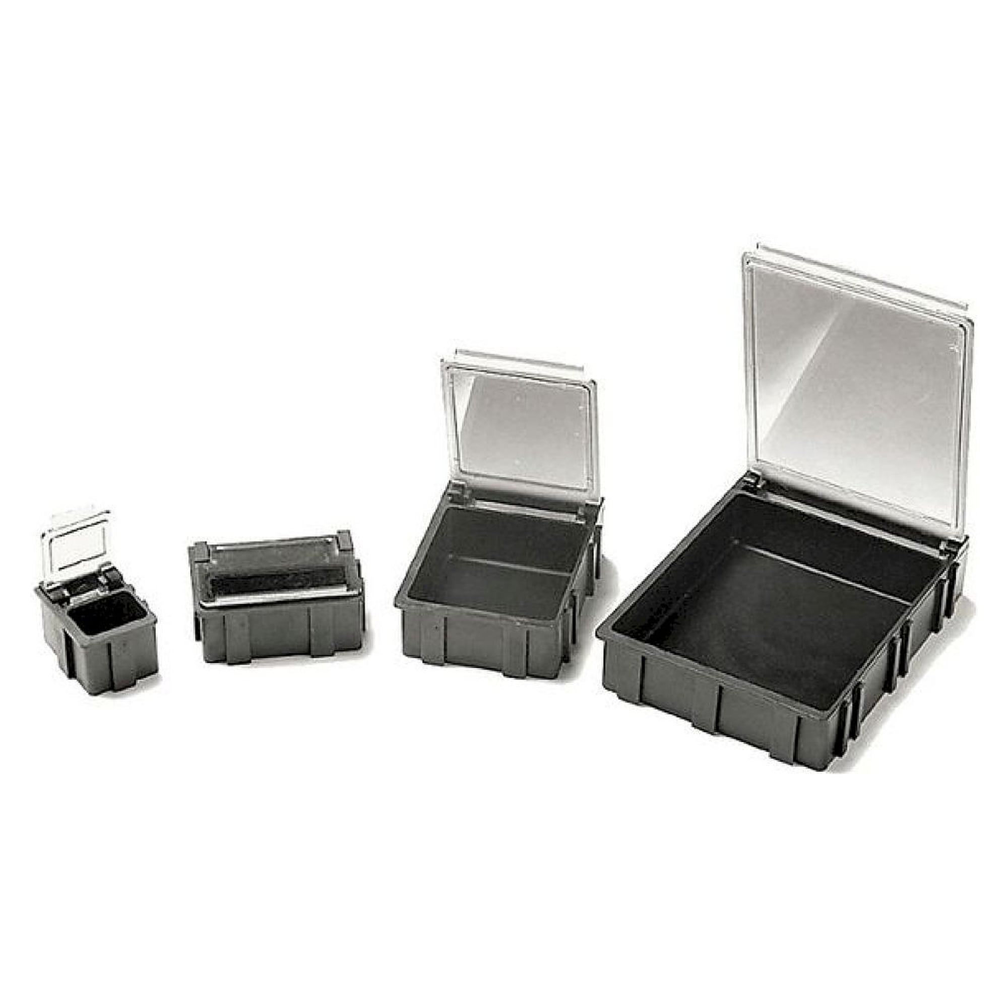 Warmbier 5100881. SMD folding box, black with transparent, metallized lid, 37x12x15 mm