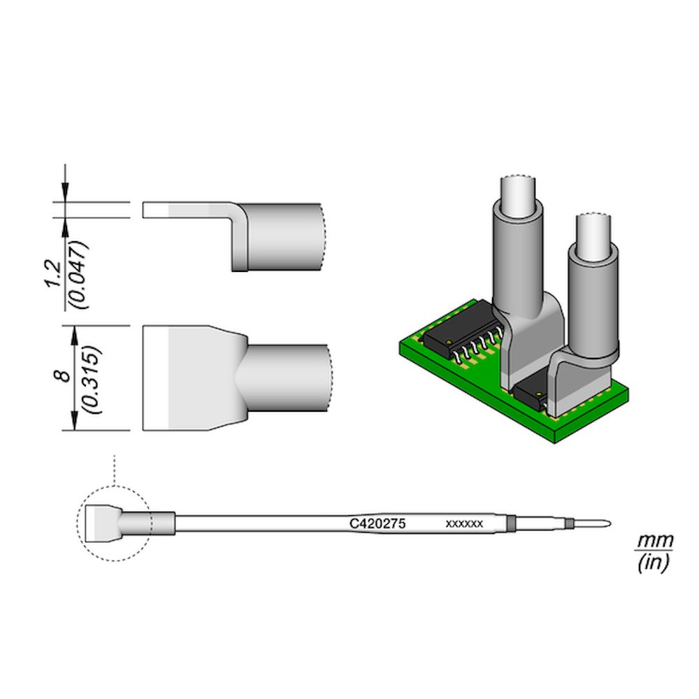 JBC C420275. Blade-shaped soldering tip, 8 mm, C420, C420275