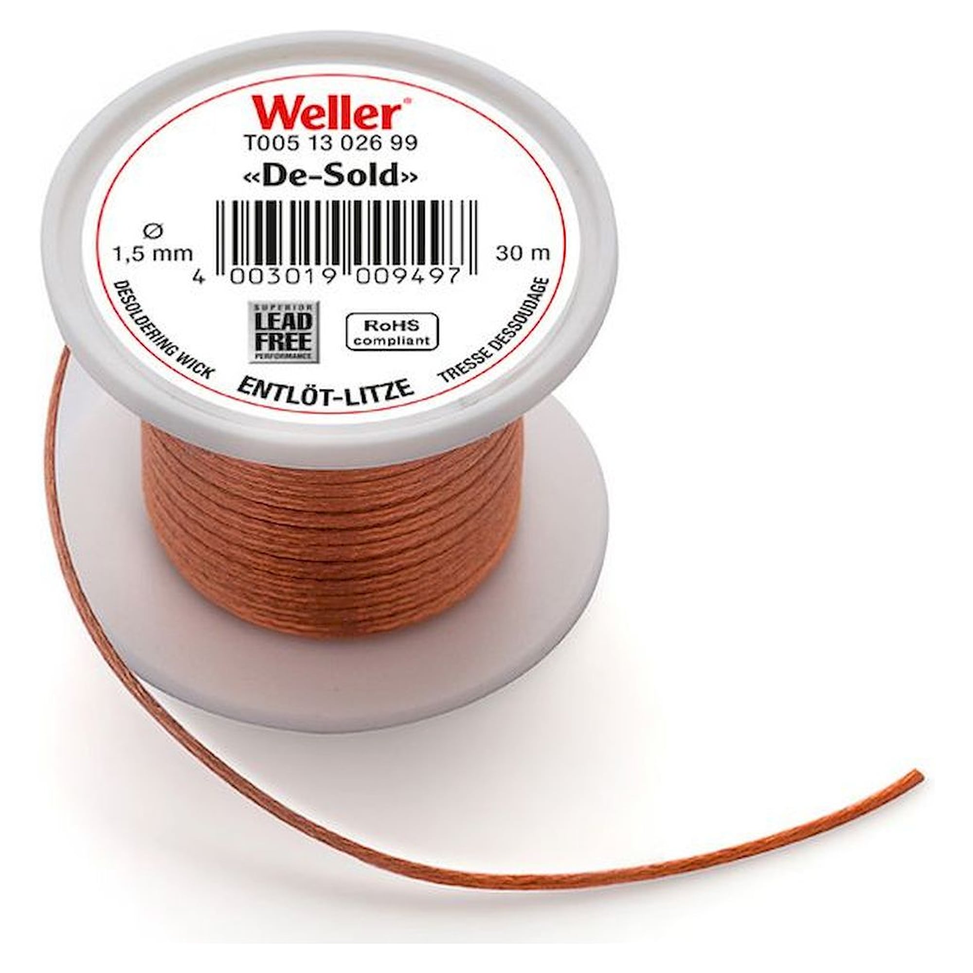 Weller T0051302699. Desoldering wire , 30 m coil, width 1.5 mm