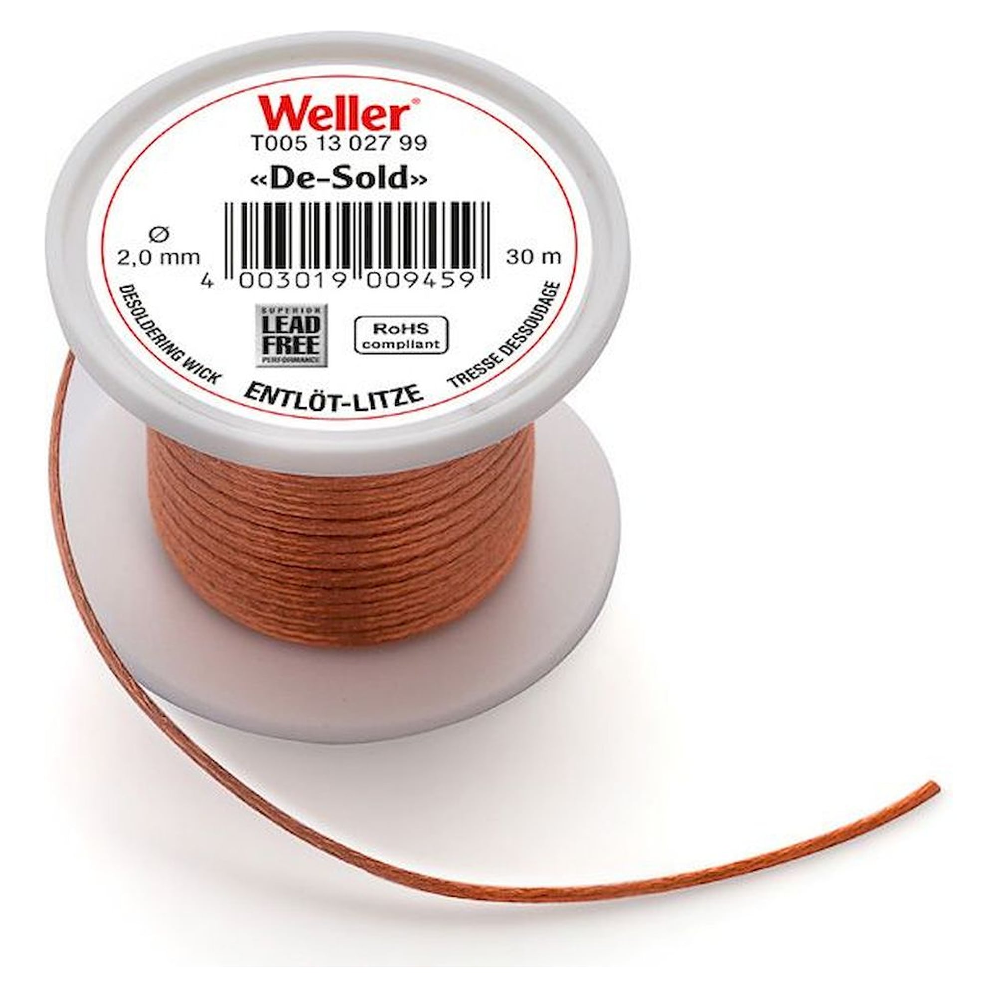 Weller T0051302799. Desoldering wire , 30 m coil, width 2 mm