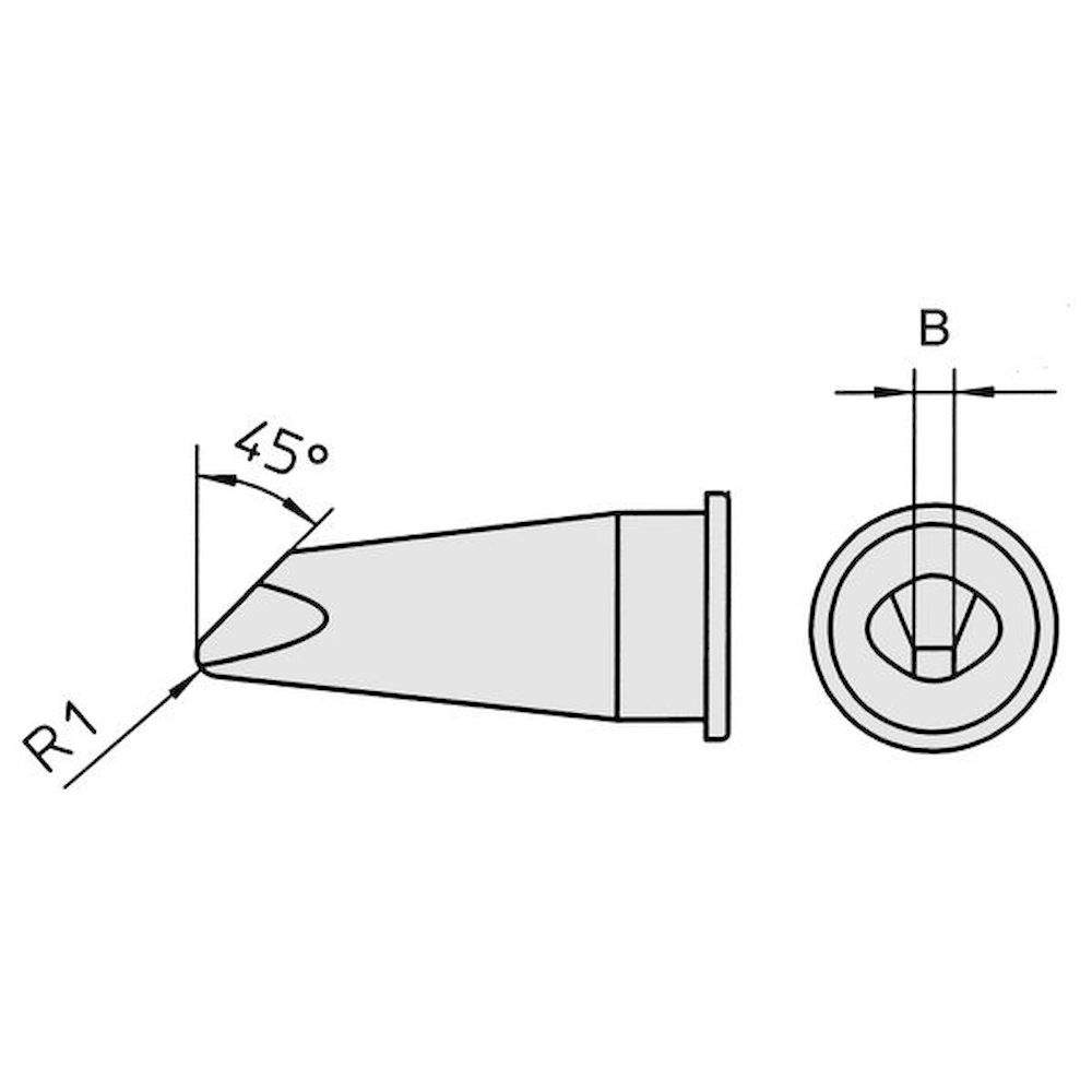 Weller T0054445699. LHT D 45° waver soldering tip Bevelled 45°, for solar cell production 1.8 mm