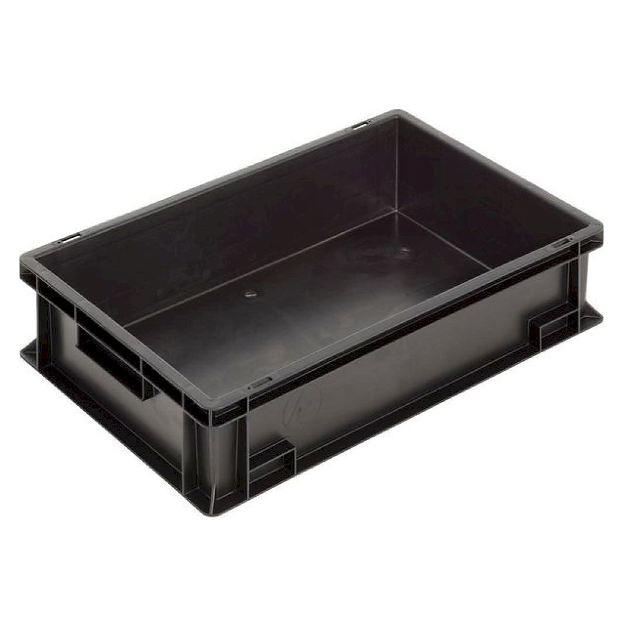 WEZ 1008016. ESD container NB MC, 600x400x150mm, grip rails, bottom/sides closed, black