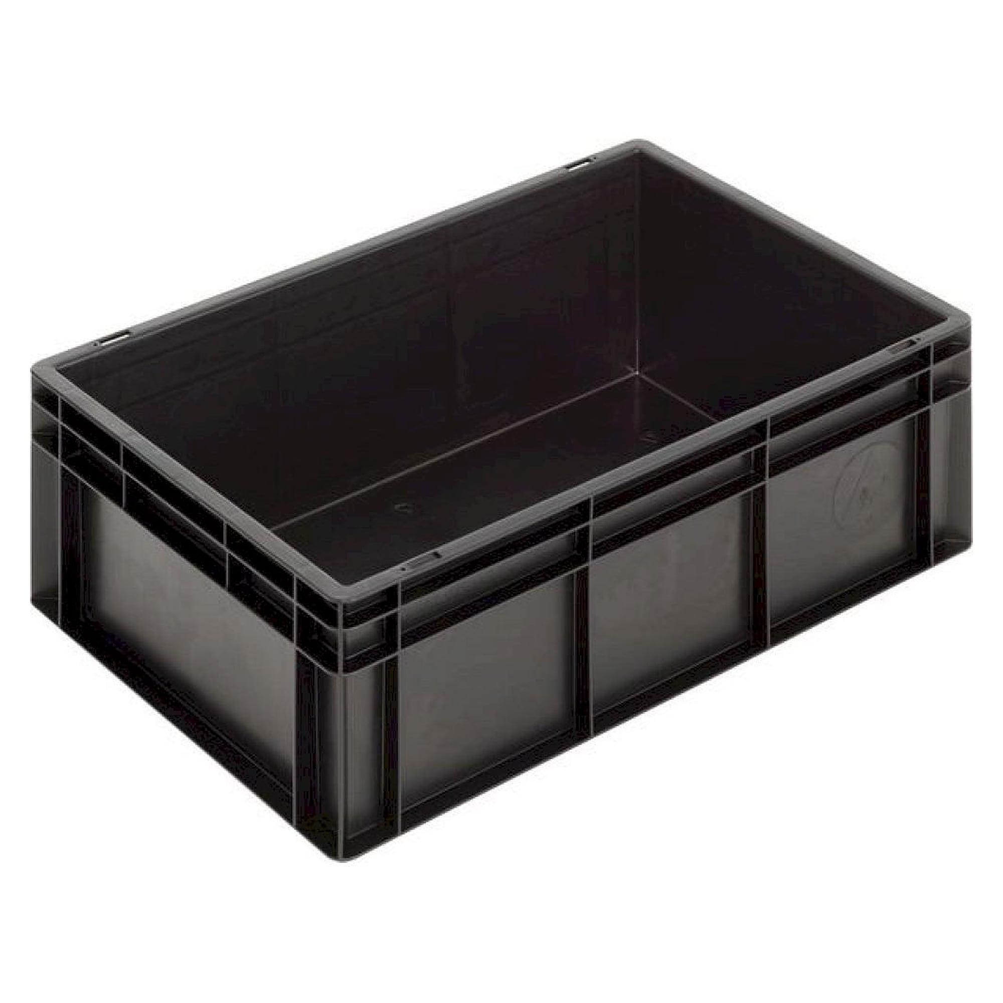 WEZ 1008025. ESD container NB MC, 600x400x220mm, grip rails, bottom/sides closed, black
