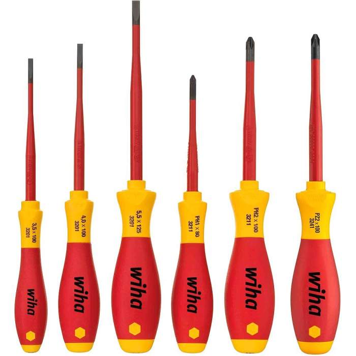 SoftFinish Screwdriver Slotted, PlusMinus/Pozidriv (38362) Wiha electric set Phillips, slimFix 6-pcs.