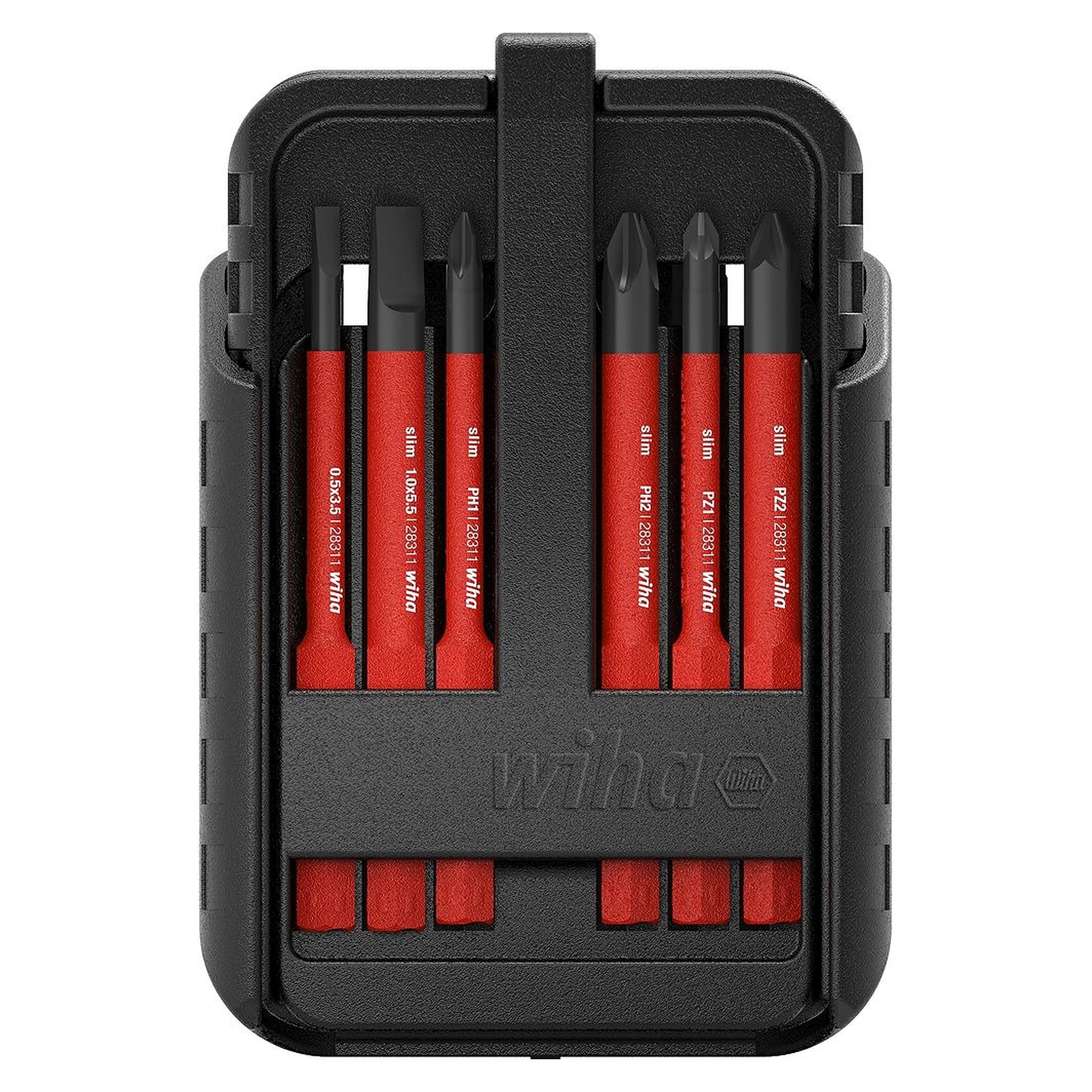 slimBit electric bit set Slotted, Phillips, Pozidriv, PlusMinus/Pozidriv, TORX 12-pcs. with belt clip - Wiha 43162