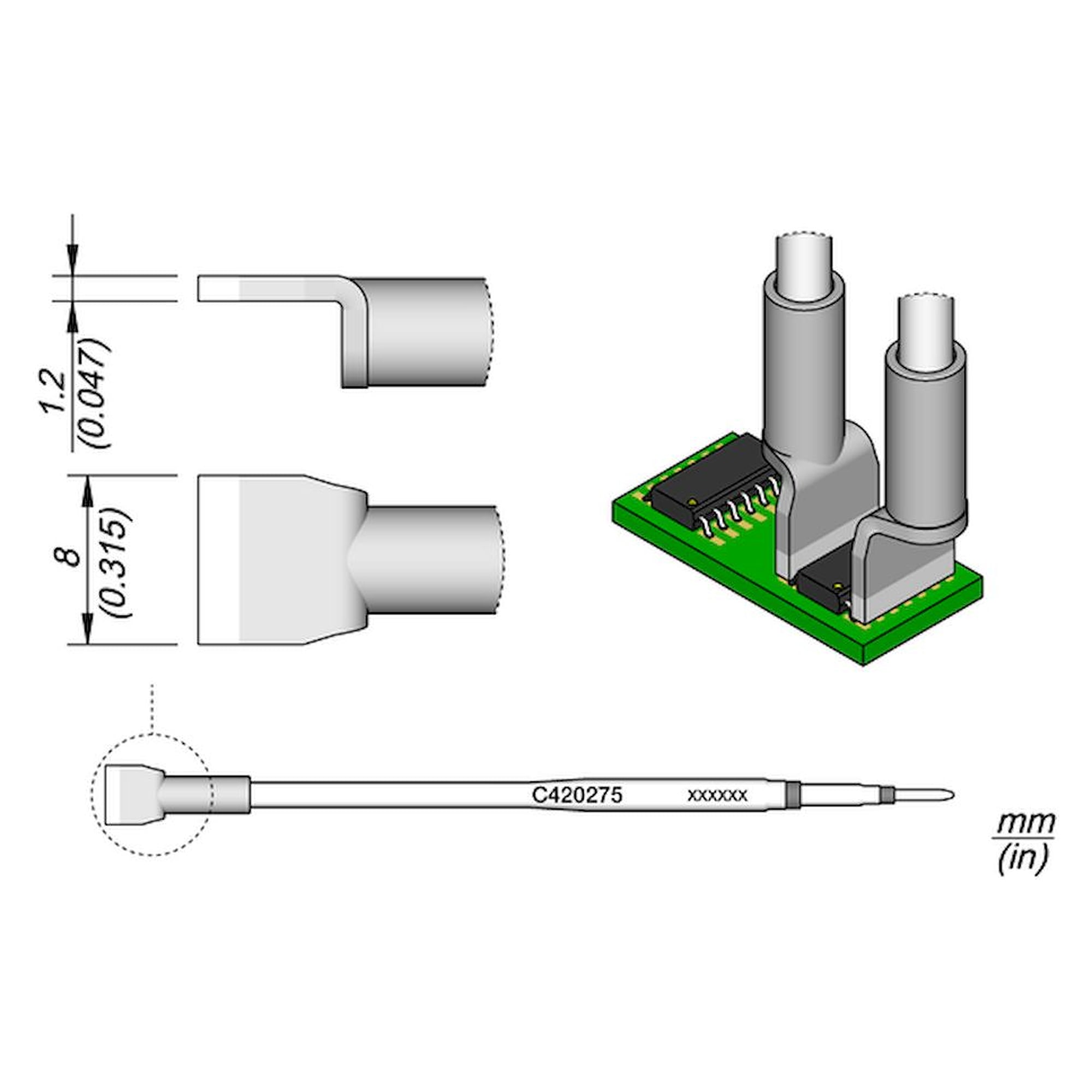 Lötspitze klingenförmig 8 x 1,2 mm für SMD, Serie C420 - JBC C420275