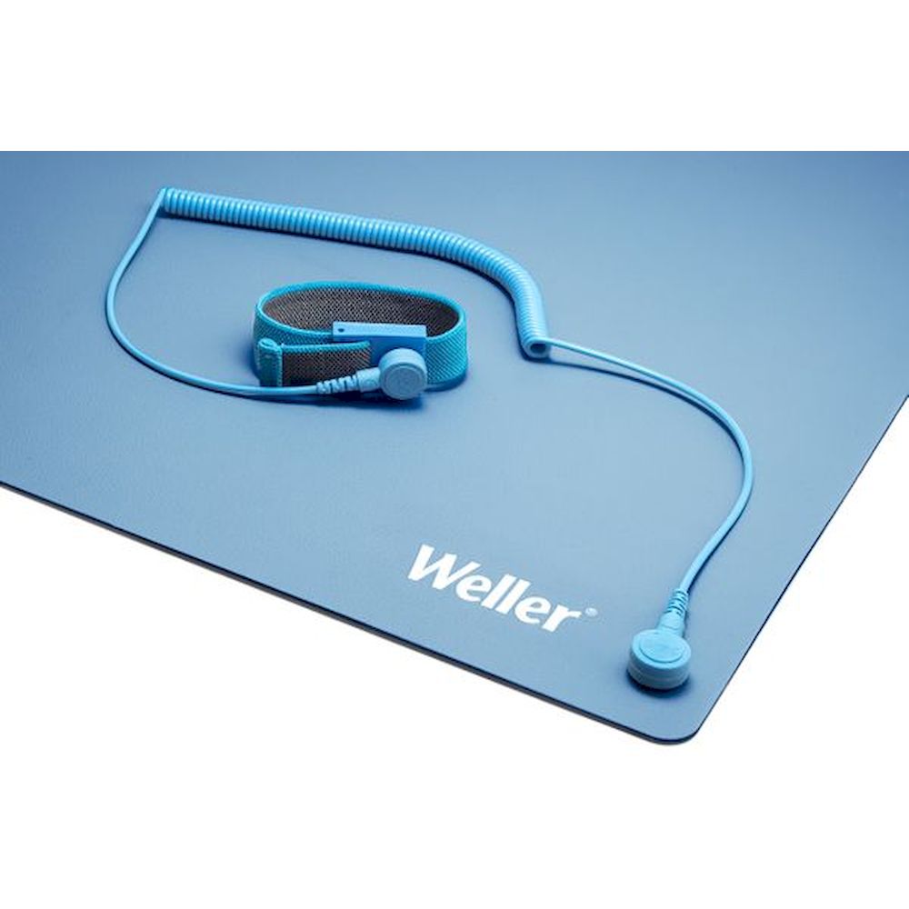 ESD bench mat set blue 600 x 900 mm with wrist strap and ground cord - Weller T0051403699