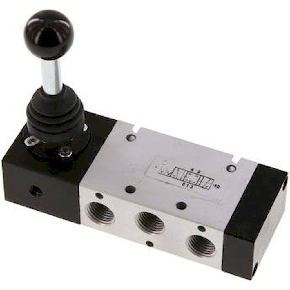 XMV 2320. 5/3-Wege Handhebelventil, G 1/4", Mittelstellung geschlossen, Raste