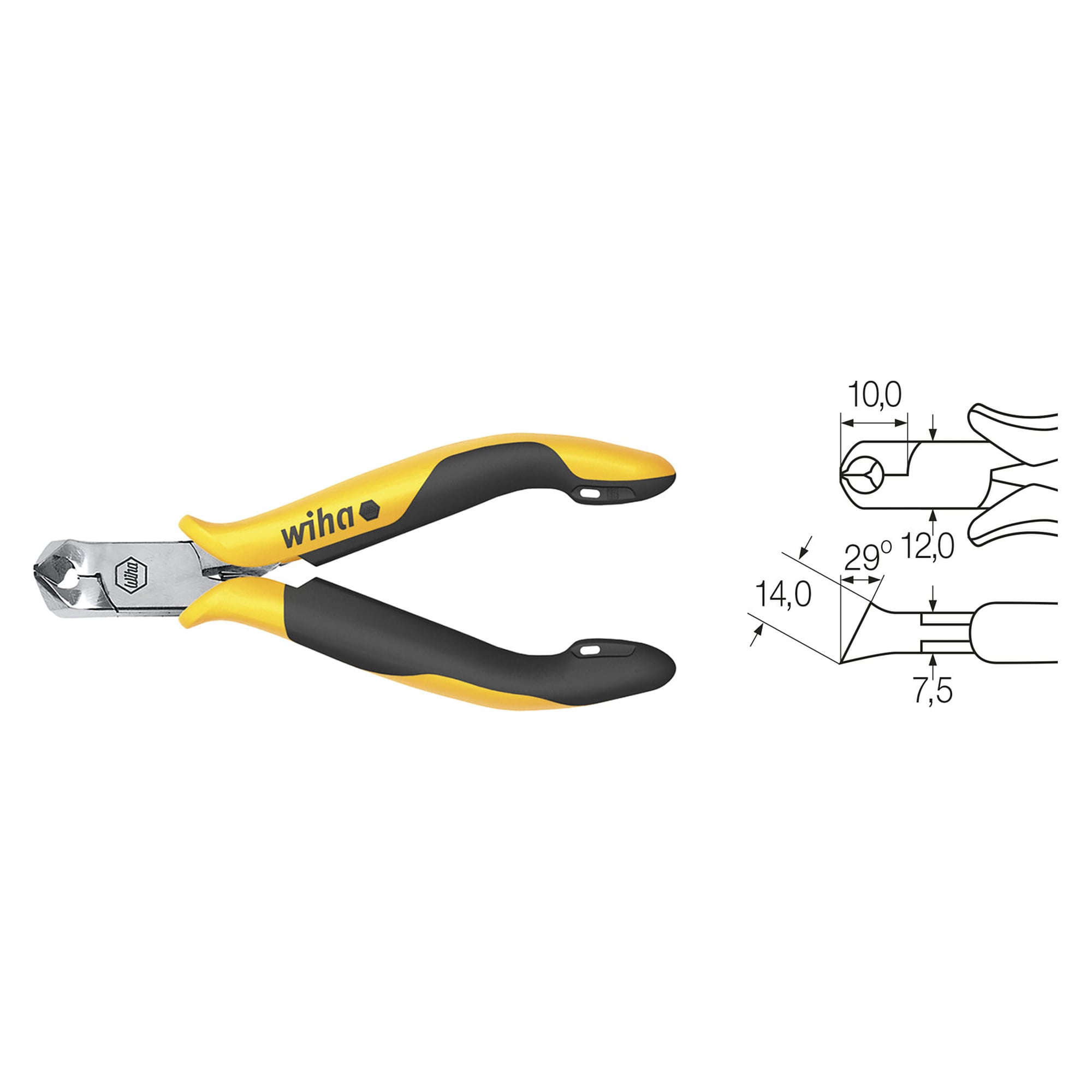 Schrägvornschneider Professional ESD 115 mm, breiter Kopf ca. 29° mit kleiner Wate - Wiha 26835