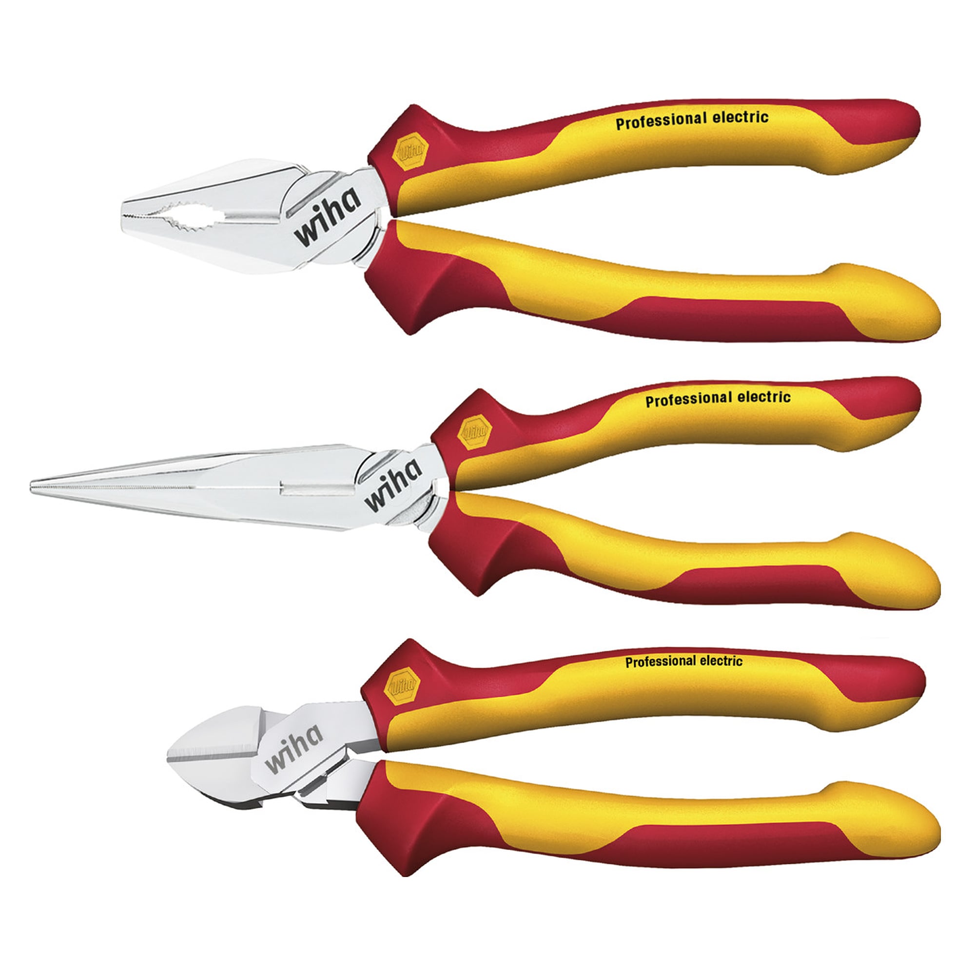 Pliers Set Professional electric VDE 3-pcs. Combination, Needle Nose, Diagonal Cutters - Wiha 26852
