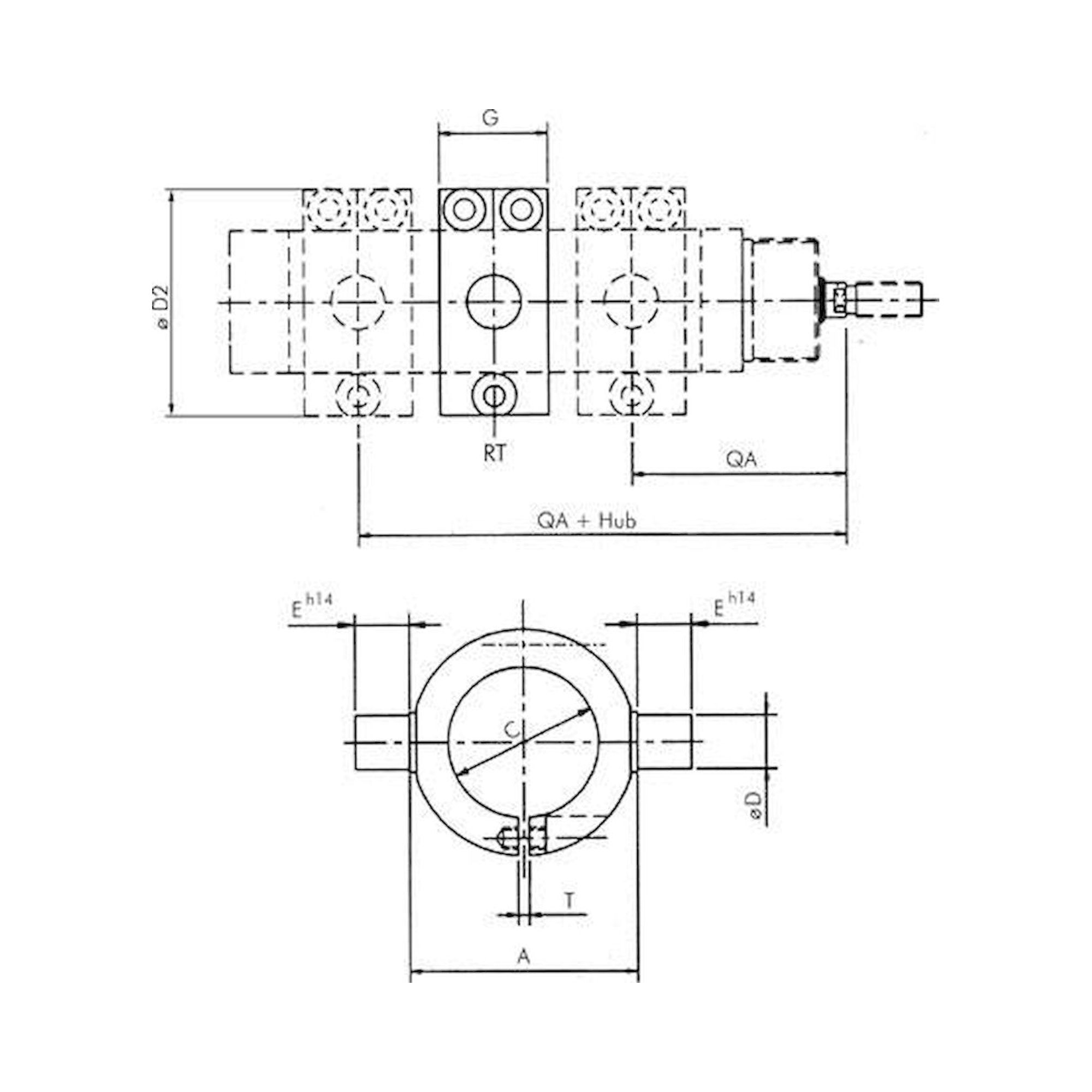 TJR 63 ES. Centre swivel mounting clean profile, 63 mm, 1.4401