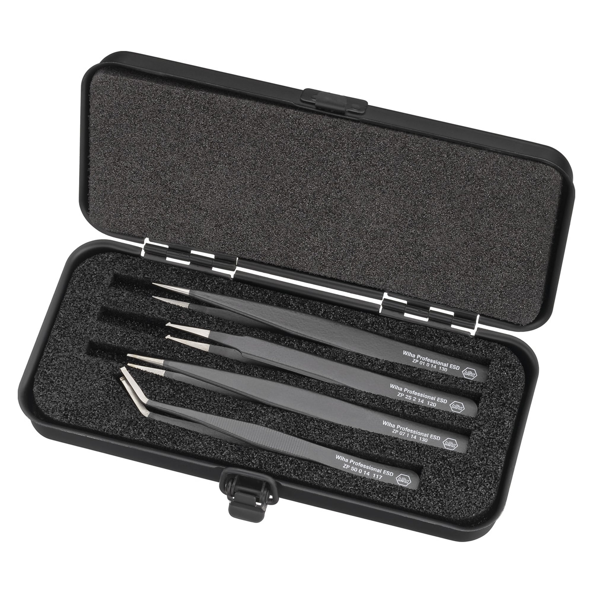 SMD Tweezer Set Professional ESD 5-Piece with Metal Box - Wiha 32349